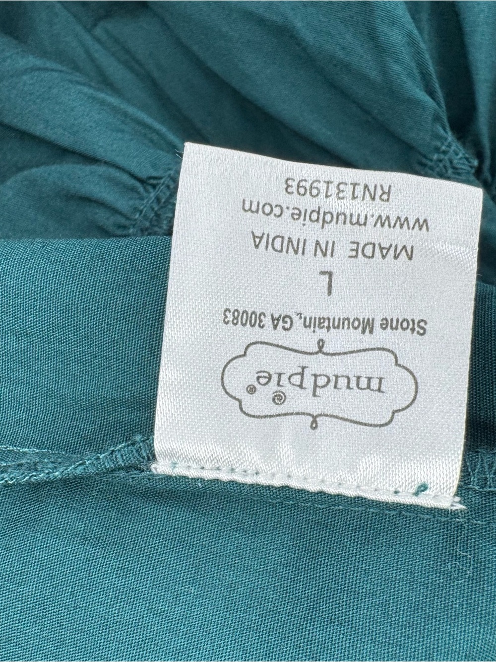 MUD PIE | Teal Tiered Puff-Sleeve Bow Back Dress Size Large - Picture 11 of 12